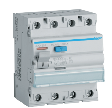 WYŁĄCZNIK RÓŻNICOWOPRĄDOWY RCCB 3P+N 25A 30mA 6kA AC CDC425J HAGER