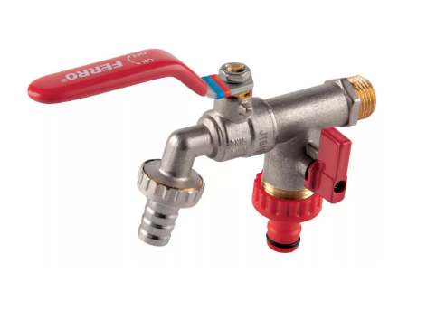 ZAWÓR KULOWY CZERPALNY Z DWOMA PRZYŁĄCZAMI 3/4" 1/2" F-COMFORT KCD1 FERRO