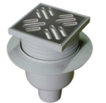 KRATKA ŚCIEKOWA PROSTA FI50mm Z REGULOWANYM POZIOMEM 106x106mm RUSZT NIERDZ. CHROM SZARY C107N PREVEX